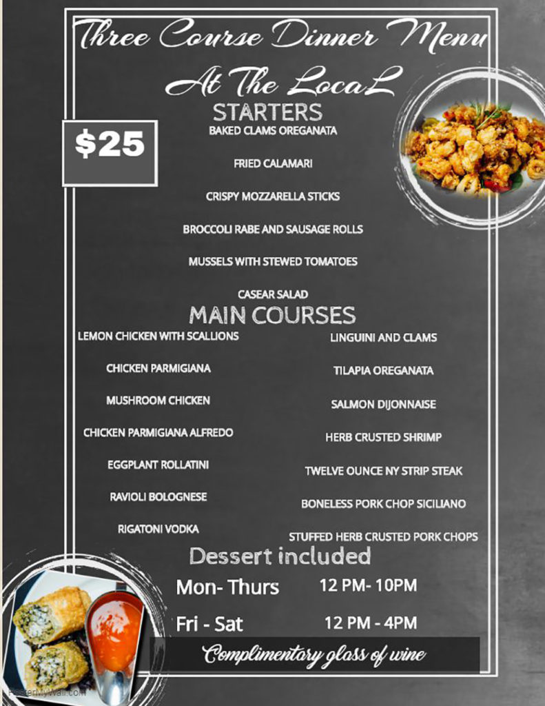 Three Course Dinner Menu The Local