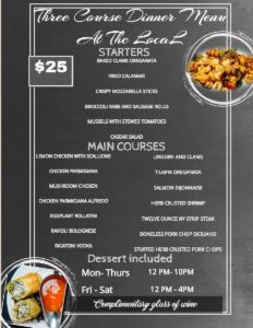 Three Course Dinner Menu - The Local